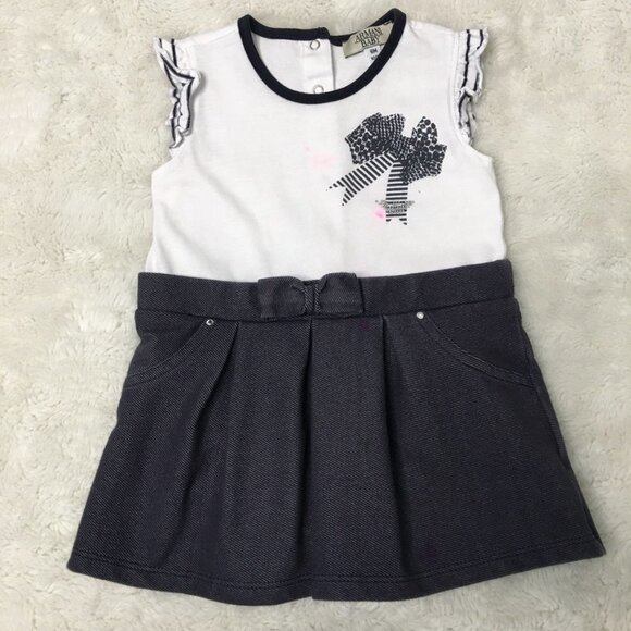 Armani Baby Girl White and Blue Dress Short Sleeve Size 6 Months
